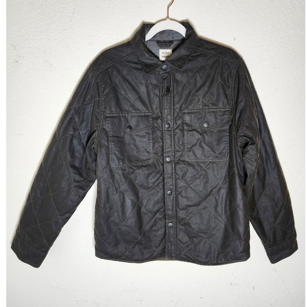 Flint and Tinder Quilted Waxed Shirt Jacket Mens XS Charcoal Grey Weatherproof